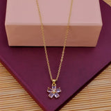 Pink Quartz Crystal Charms Necklace Gold Plated Floral Pendant Necklace Jewelry