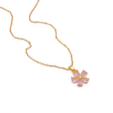 Pink Quartz Crystal Charms Necklace Gold Plated Floral Pendant Necklace Jewelry
