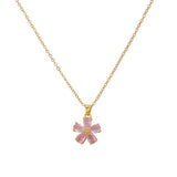 Pink Quartz Crystal Charms Necklace Gold Plated Floral Pendant Necklace Jewelry