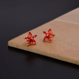 Pink Quartz Earrings Tiny Star Shape Gold Plated Studs