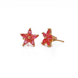 Pink Quartz Earrings Tiny Star Shape Gold Plated Studs