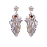 Pink Quartz & Pearl Gemstone Stud Earrings – Handmade Designer Dangle Earrings, 18K Gold Plated Collet Set with Push Back, S