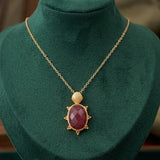 Pink Strawberry Quartz Oval Shape Gemstone Pendant Necklace, Gold Plated Jewelry 5415