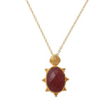 Pink Strawberry Quartz Oval Shape Gemstone Pendant Necklace, Gold Plated Jewelry 5415
