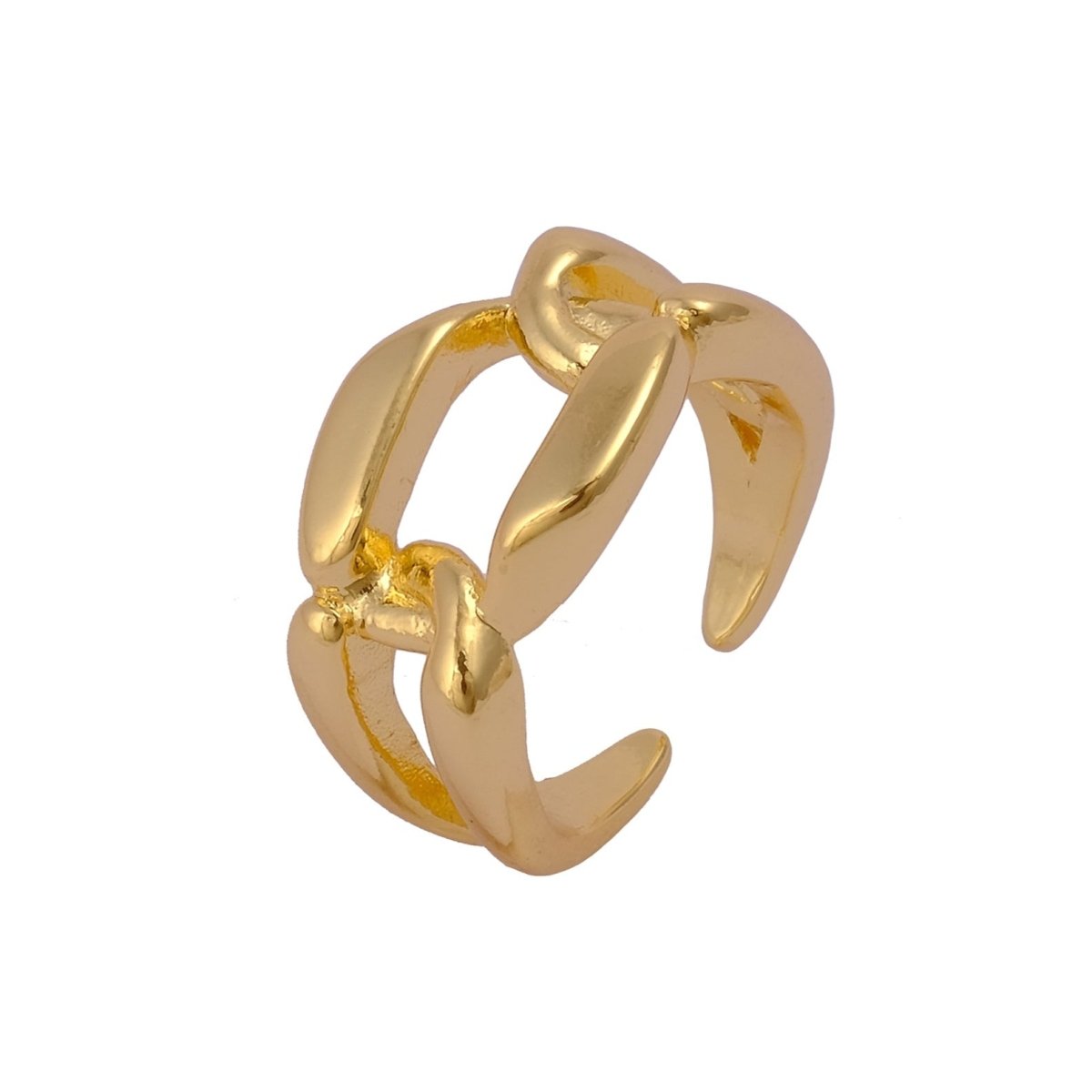 Plain Brass Oval Link Ring, Gold Plated Shiny Stackable Brass Ring For Women