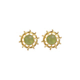 Prehnite Stud Earring, Round Sun Burst Stud, Minimalist Stud Earring Gold Plated Jewelry