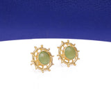 Prehnite Stud Earring, Round Sun Burst Stud, Minimalist Stud Earring Gold Plated Jewelry Prehnite