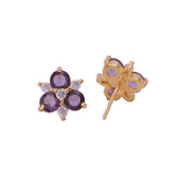 Purple Amethyst and Cubic Zircon Gemstone Stud Earrings Gold Plated Jewelry For Her