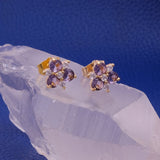 Purple Amethyst and Cubic Zircon Gemstone Stud Earrings Gold Plated Jewelry For Her
