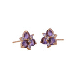 Purple Amethyst and Cubic Zircon Gemstone Stud Earrings Gold Plated Jewelry For Her