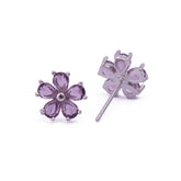 Purple Amethyst Gemstone Stud Earrings Aesthetic Flower Silver Plated Earrings For Her
