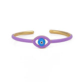 Purple Enamel Adjustable Bangle Evil Eye Bangle Gold Plated Jewelry