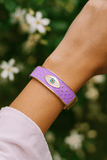 Purple Enameled Open Cuff Bracelet Evil Eye Gold Plated Bangle