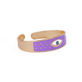 Purple Enameled Open Cuff Bracelet Evil Eye Gold Plated Bangle