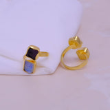 Raw Bypass Ring, Two Stone Adjustable Ring, Gold Plated Brass Statement Jewelry 5295