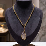 Raw Citrine Gemstone Y-Necklace in Gold Plated Chain, Natural Gemstone Pendant 5211 Citrine