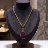 Raw Dyed Ruby Pendant Y - Necklace on Gold Plated Chain 5211