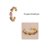 Raw Gemstone Purple Amethyst Cuff Bangles, Chunky Gold Plated Brass Jewelry 4080