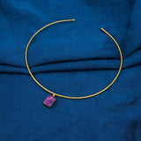 Raw Purple Amethyst Gemstone Necklace, Minimalist Gold Choker for Women 5269