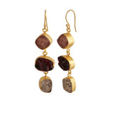 Raw Strawberry Quartz Dangle Earrings, Gold Plated Rough Gemstone Jewelry 5284