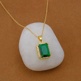 Rectangular Emerald Pendant, Elegant Gemstone Pendant Necklace Jewelry for Engagement.