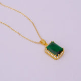 Rectangular Emerald Pendant, Elegant Gemstone Pendant Necklace Jewelry for Engagement.