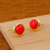 Red Coral Gemstone Minimal Gold Plated Stud Earrings Gift for Her CE-1002 Red Coral