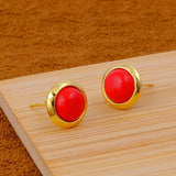 Red Coral Gemstone Minimal Gold Plated Stud Earrings Gift for Her CE - 1002
