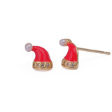 Red Enamel Jewelry Gold Plated Santa Hat Stud Earrings