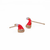 Red Enamel Jewelry Gold Plated Santa Hat Stud Earrings