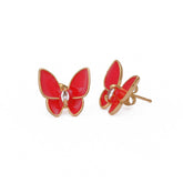 Red Enamel Jewlry Gold Plated Butterfly Stud Earrings