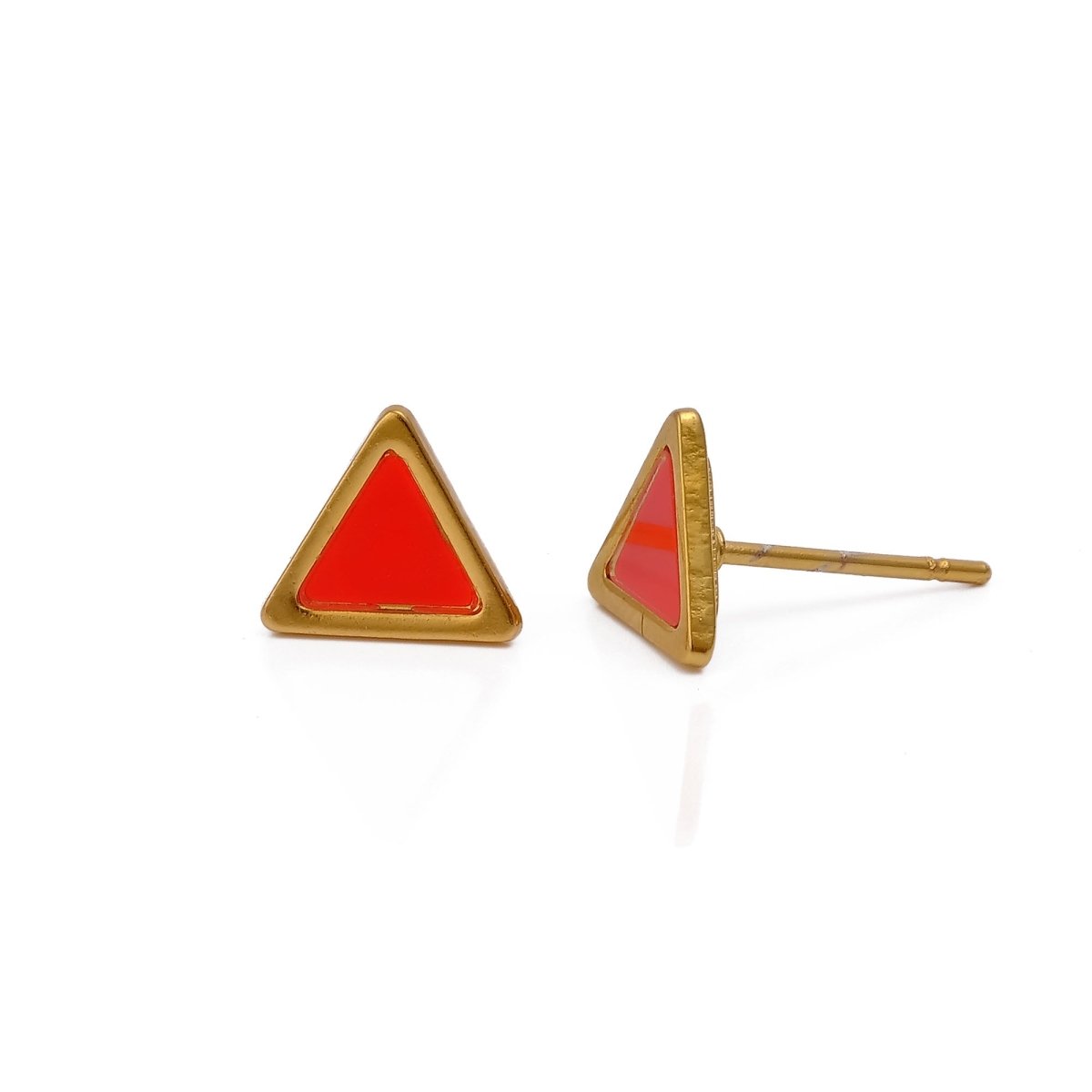 Red Enamel Triangle Studs Trendy Geometric Earrings