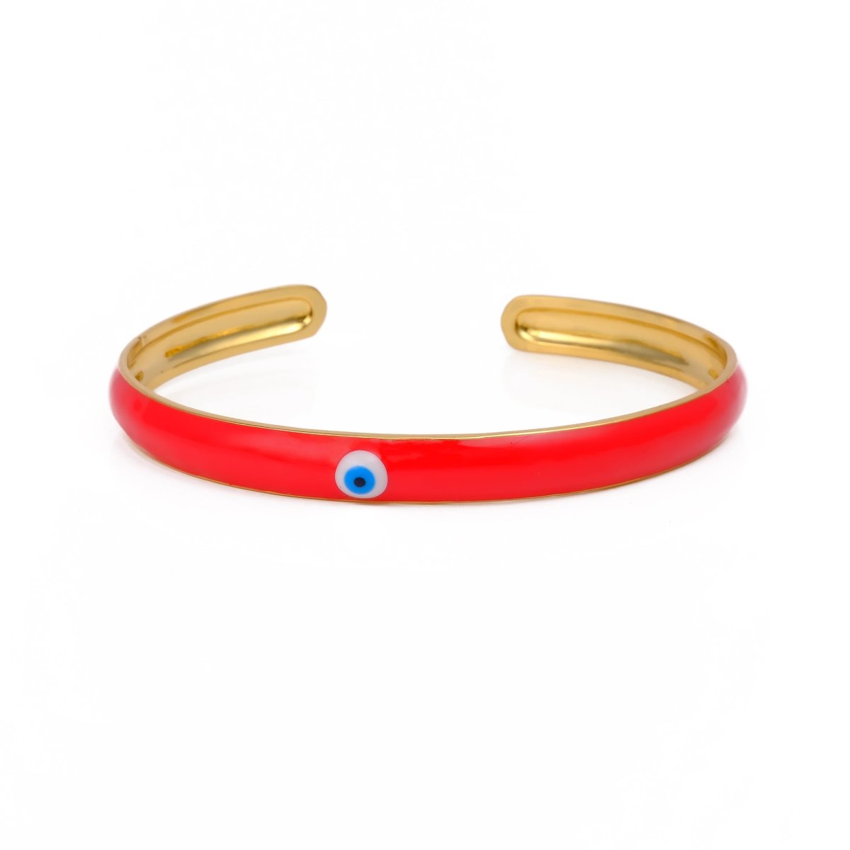 Red Enameled Evil Eye Bangle Adjustable Gold Plated Jewelry