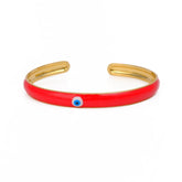 Red Enameled Evil Eye Bangle Adjustable Gold Plated Jewelry