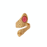 Red Garnet Adjustable Rings, Oval Cabochon Gemstone Gold Plated Jewelry CR - 1015