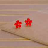 Red Garnet Earring Small Floral Studs Everyday Jewelry For Her