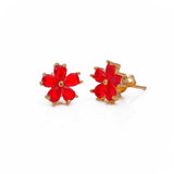 Red Garnet Earring Small Floral Studs Everyday Jewelry For Her