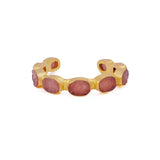 Red Garnet Raw Gemstone, Gold Plated Brass Adjustable Bangle 4080