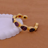 Red Garnet Raw Gemstone, Gold Plated Brass Adjustable Bangle 4080 Red Garnet