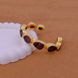Red Garnet Raw Gemstone, Gold Plated Brass Adjustable Bangle 4080