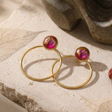 Red Mohave Gold Plated Hoop Stud Earrings, Minimalist Jewelry CE - 1003