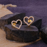Romantic Pearl Heart Outline Studs Gold Statement Earrings