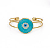 Round Blue Enamel Center Bangle Aesthetic Open Cuff Bangle Gold Plated Jewelry