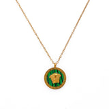 Royal Green Enamel Gold Plated Necklace Classic Medallion Necklace For Women