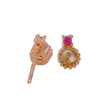 Ruby and Cubic Zircon Stud Earrings Tiny Gold Plated Jewelry For Her