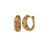 Ruby Gemstone Gold Plated Braided Hoop Huggie Earrings Ruby