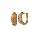 Ruby Gemstone Gold Plated Braided Hoop Huggie Earrings Ruby