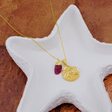 Ruby Gemstone Necklace Zodiac Sign Necklace Gold Plated Chain Necklace
