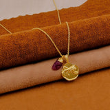 Ruby Gemstone Necklace Zodiac Sign Necklace Gold Plated Chain Necklace Ruby