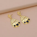 Sapphire Gemstone Earring Gold Hammered Textured, Modern Statement Teardrop Earrings , Studs Push Back, Dangle Drop Earrings, Women's Jewelery. S